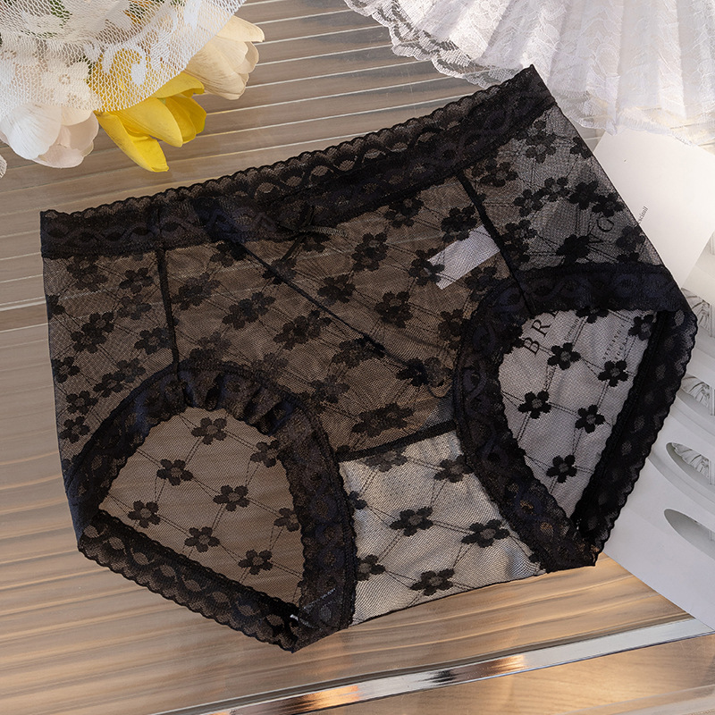 Chica de encaje suave, gasa de malla sexy pura, sin costuras, cómoda ropa interior de mujer de cintura media, encaje fino de verano, refrescante