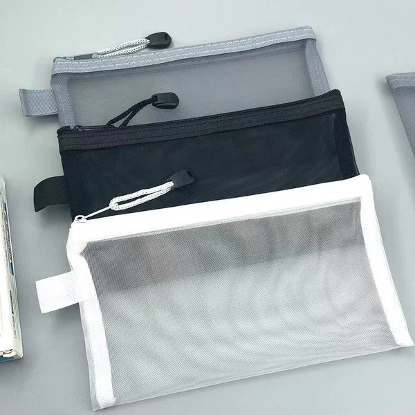 Simple transparent mesh pen bag storage bag for students examination portable pen bag large capacity stationery bag wholesale
