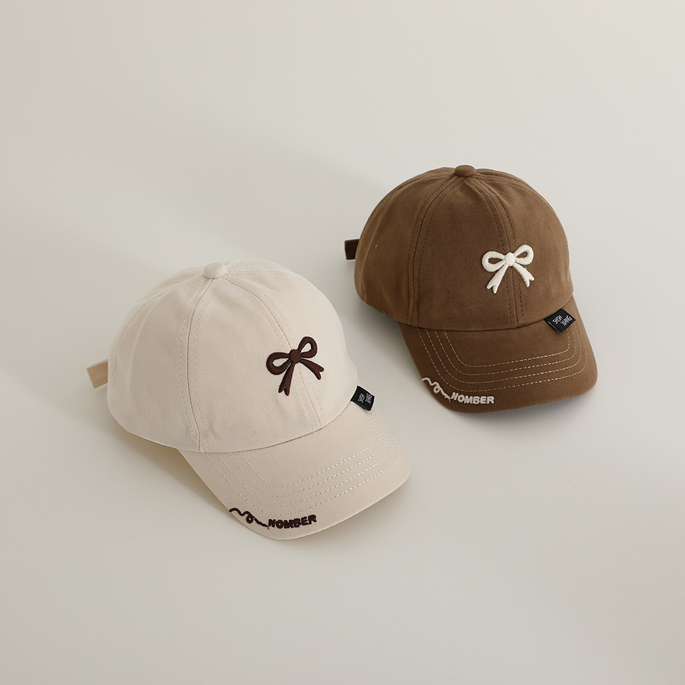 Sombreras de béisbol de niñas extranjeras, sombreros de lengua de pato para niños, modelado cóncavo, sombreros de arco bordados, sombreros de sombra para bebés, sombreros de lengua de pato