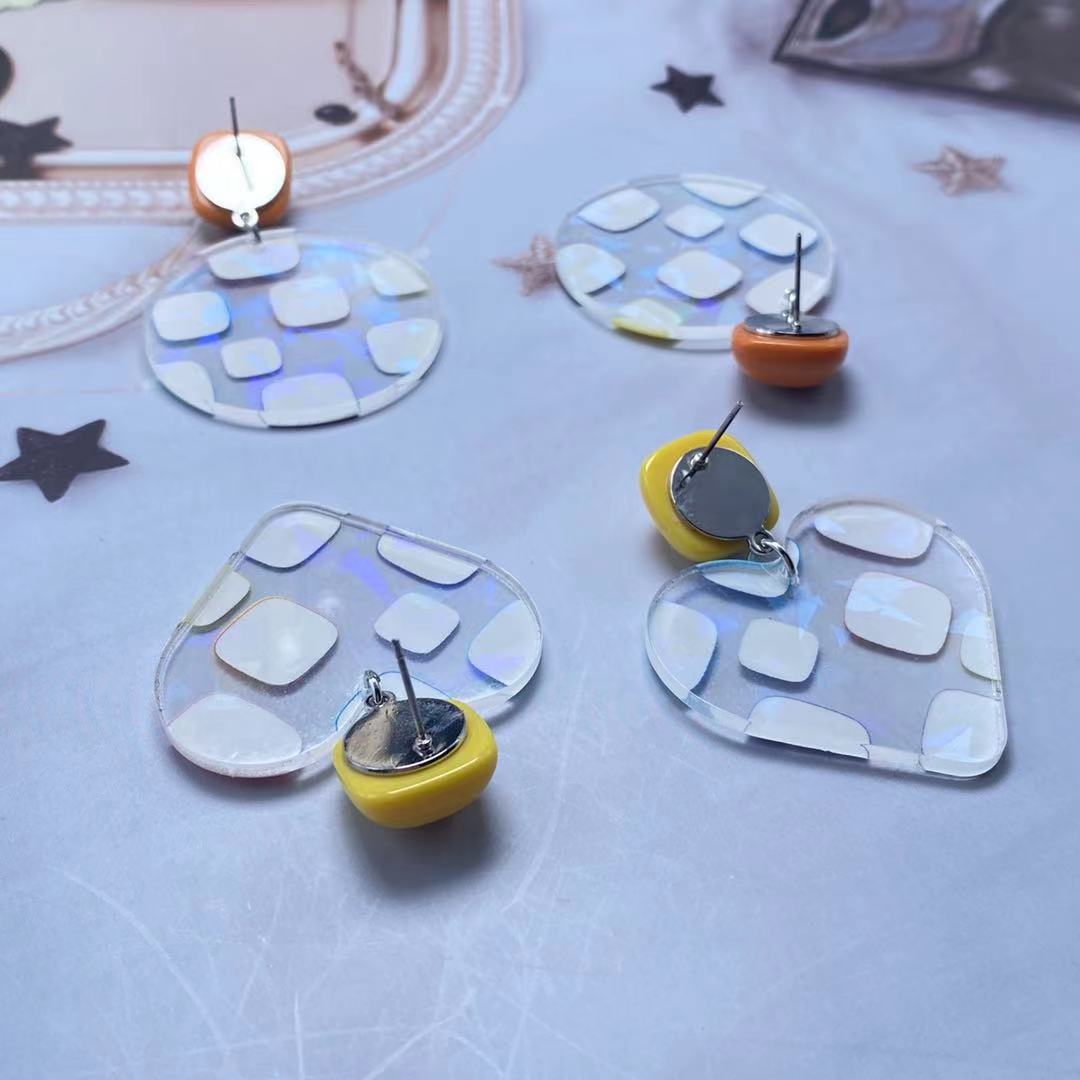 Round, Color Block, Heart Shape Pattern Women's Gender 1 Pair Cute Round Color Block Heart Shape Arylic Drop Earrings