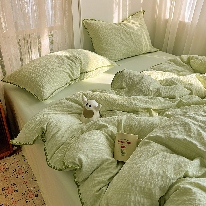 Bubble Gauze Bedding Set 4 Piece Duvet Cover And Sheet Set_voghion.com