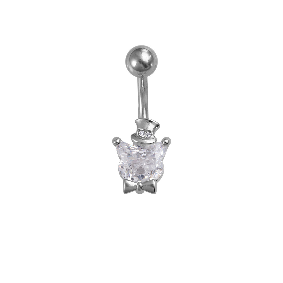 Navel Rings Belly Button Ring Stainless Steel Zircon Cat Devil_voghion.com