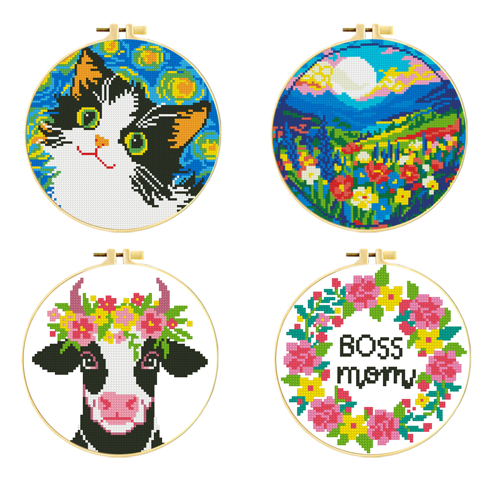 Mona Lisa real bordado cruzado animal con flores lindos pequeños bordados cruzados minimalistas auto bordado novato