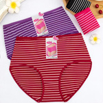 棉质高腰妈妈条纹内裤新款简约三角高腰大码宽松款裤中年女式内裤