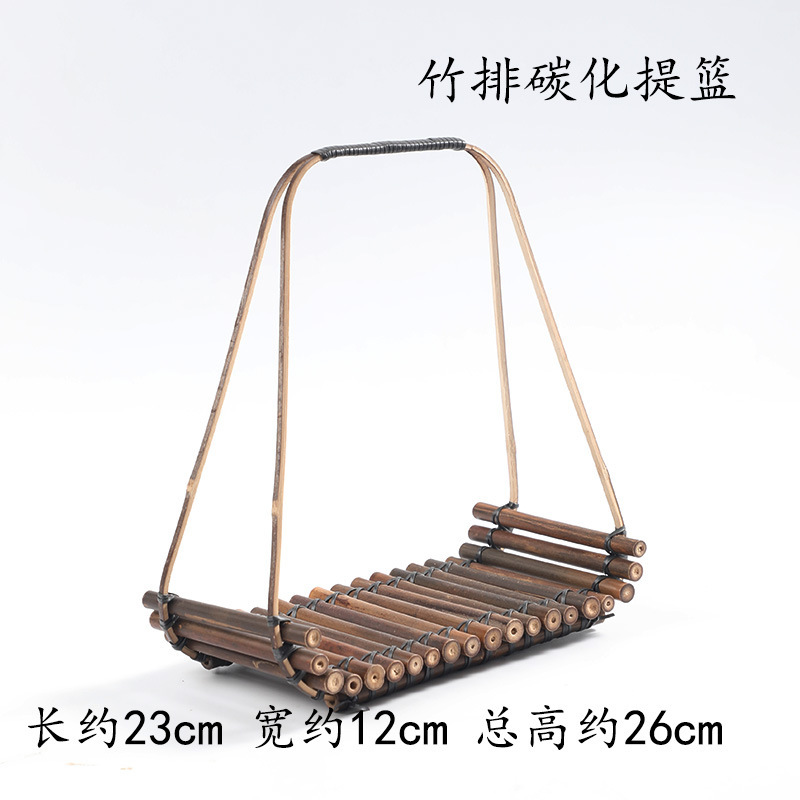 手工竹编提篮 家用茶点盘水果篮子糕点托盘创意小竹篮 结婚竹编篮|undefined
