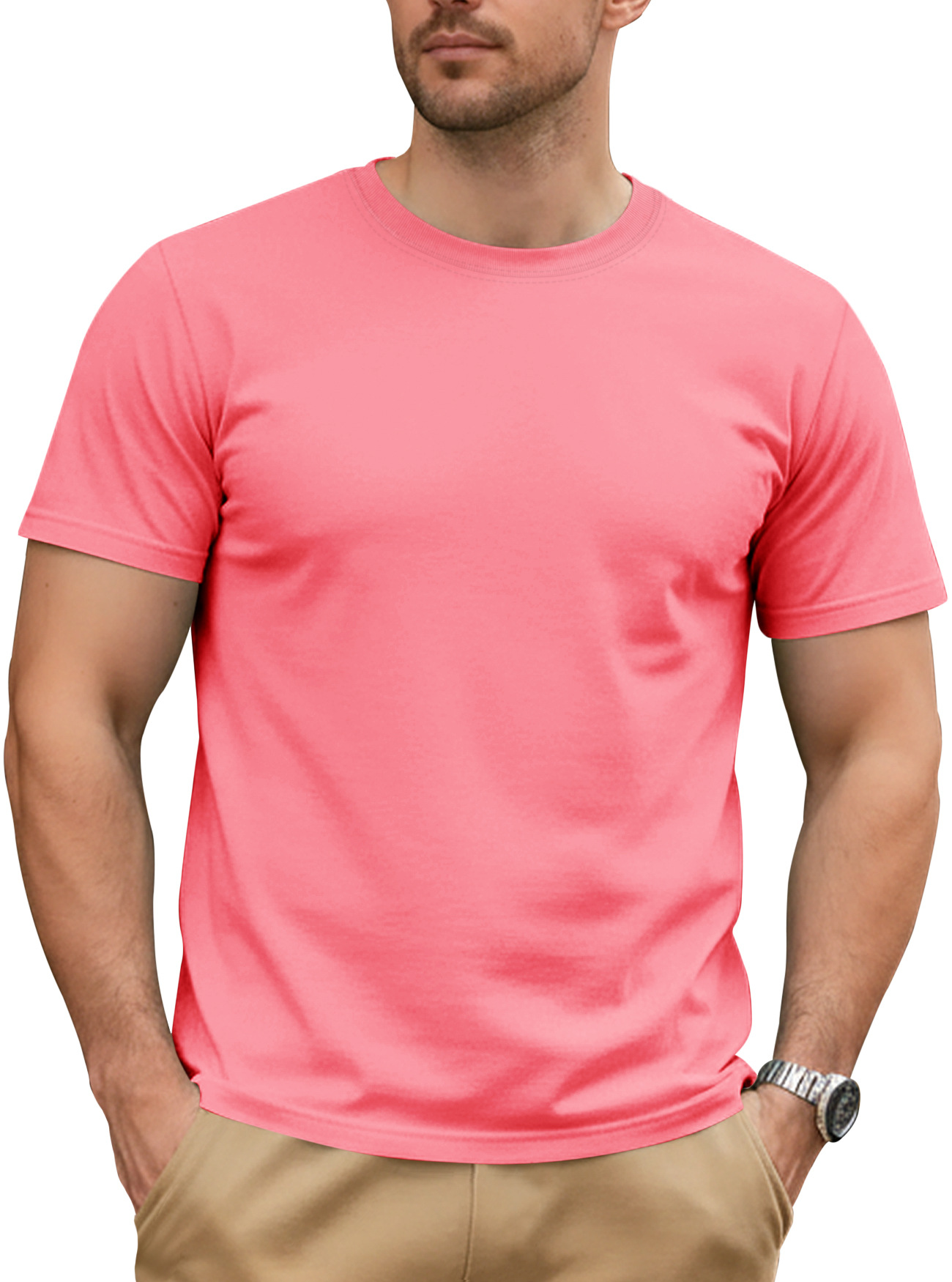 Comercio exterior transfronterizo de Europa y los Estados Unidos Amazon verano masculino de color sólido simple camiseta de cuello redondo de algodón transpirable de manga corta