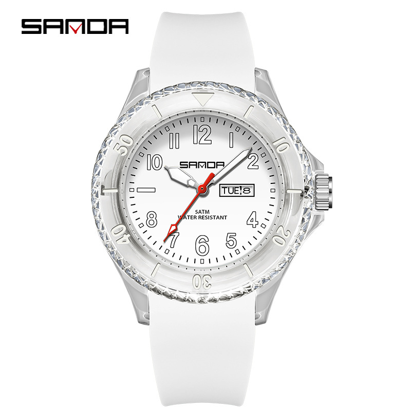 Sanda marca reloj de cuarzo al aire libre impermeable simple calendario caso transparente estudiante niños reloj 9062