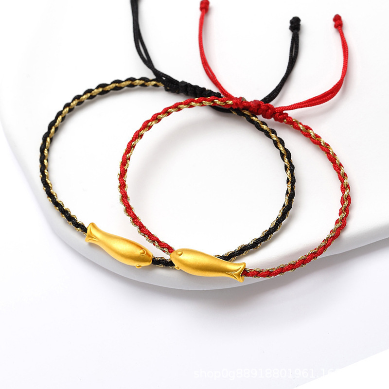 Shuibeijin 999 Pure Gold Small Goldfish Bracelet 3D Hard Gold Fortune Bead Women's Bracelet Men's Bracelet