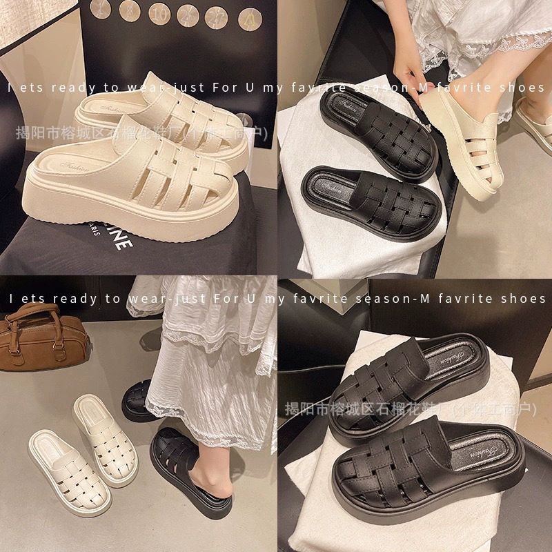 Тканые сандалии с полым носком для женщин, летняя верхняя одежда, популярные на внешней торговле римские сандалии на платформе с толстой подошвой и круглым носком для женщин