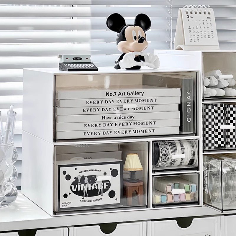 Desktop Storage Box Drawer-Type Acrylic Transparent Desk Stationery and Cosmetics Storage Rack Office Organization Box