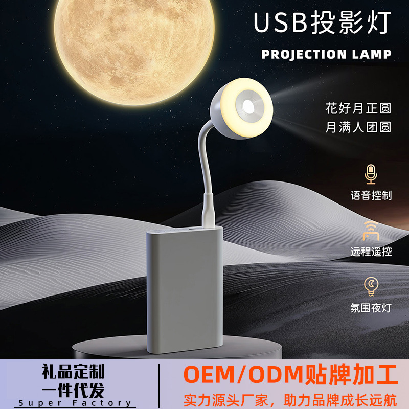 跨境新品USB软管月球投影灯创意直插语音氛围灯遥控LED小夜灯礼品|undefined
