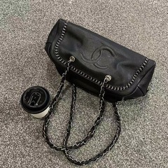 24新品高级感中古小香风ヴィンテージ本革チェーン片肩脇下バッグ手提げボーリングバッグ