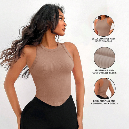 Fitness ironback vest beautiful back V-notch hem ribbed sportswear bralette yoga top cross-border