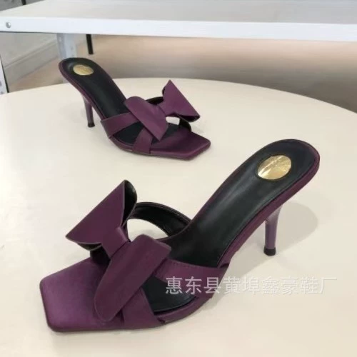 Summer silk sexy slippers with bow