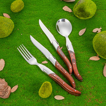 现货红彩木圣诞不锈钢西餐牛扒刀木柄餐具牛排刀汤匙餐叉套装