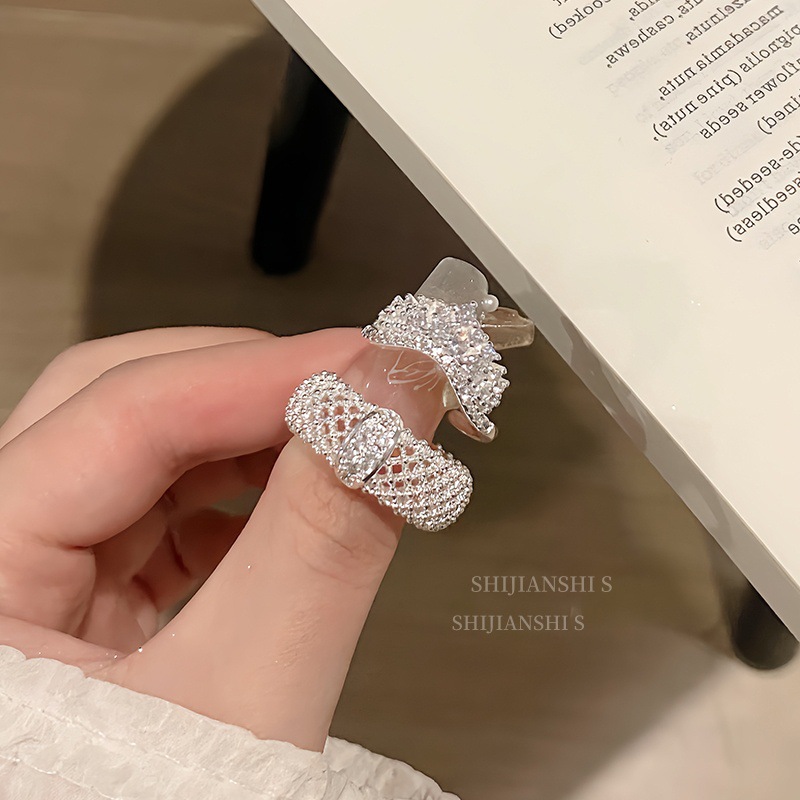 "Soft Diamond Weaving" European-Style Crown Open Ring for Women, Simple, Exquisite, Eye-Catching and Not Exaggerated, Mesh Diamond Ring