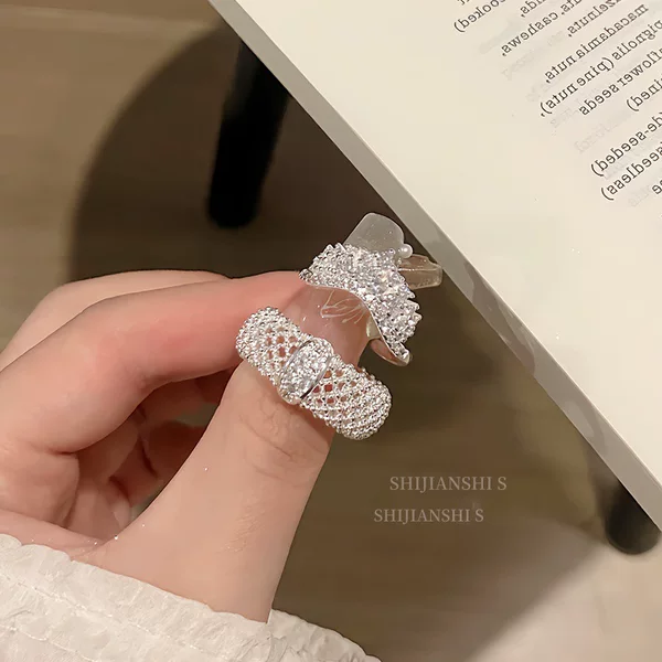 "Soft Diamond Weaving" European-Style Crown Open Ring for Women, Simple, Exquisite, Eye-Catching and Not Exaggerated, Mesh Diamond Ring
