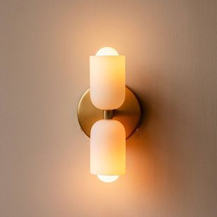 French Cream Wind Wall Lamp Double-headed Bedroom Bedside Lamp Advanced Sense Middle Ancient Retro Lamp Glass Lamp Foreign Trade Cross-border