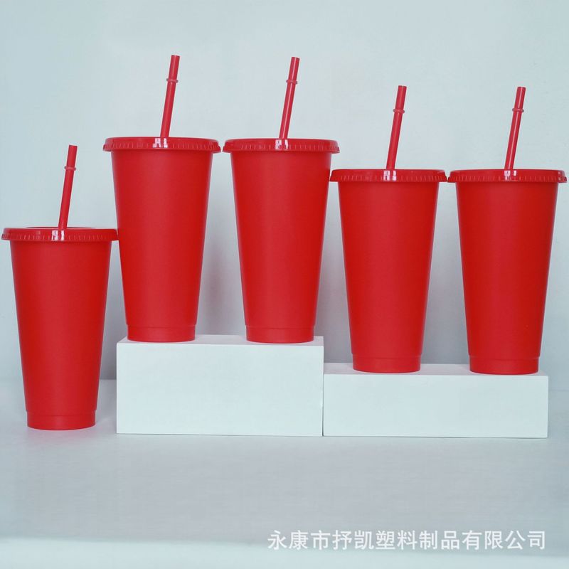 Amazon の人気の 24 オンス赤いストローカップ大容量 pp 単層プラスチックカップ 710 ミリリットル印刷可能なロゴ|undefined