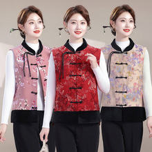 新中式秋冬装妈妈装中老年女装夹棉款唐装盘扣护背保暖国风款马甲