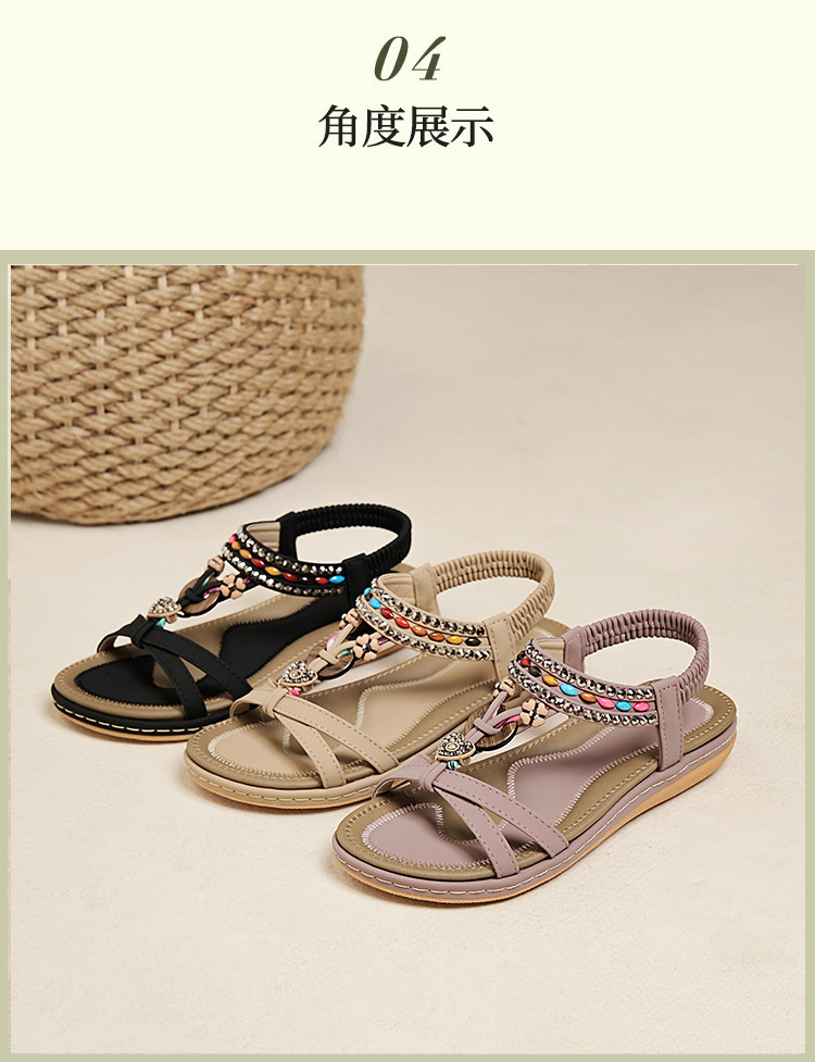 ielts run new summer 2025 spring and summer rhinestone casual seaside beach flat sandals women's comfortable all-matching 676- undefined