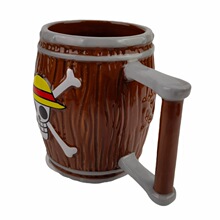 跨境新品海贼王木桶陶瓷杯子 复古木纹大容量马克杯啤酒杯小酒杯