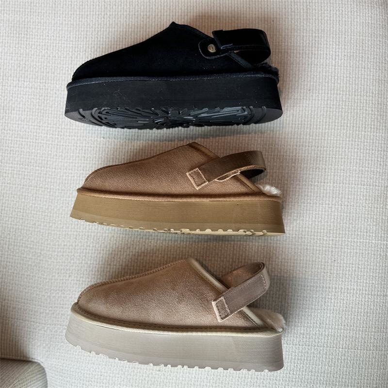 Winter thick-soled slippers women's cowhide heightening genuine leather fleece-lined warm shoes outdoor shoes snow boots women's velcro single lining