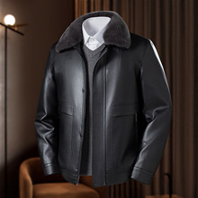 真皮皮衣男翻领毛领冬加厚保暖可拆加绒内胆外套软皮夹克中年上衣