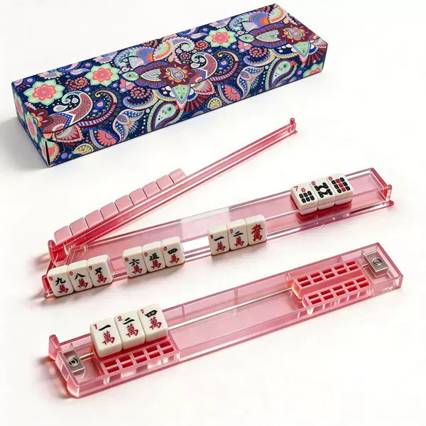 Cross-border Amazon Cashew Flower Tortoiseshell Pusher and Mahjong Ruler 2-in-1 Four-Color Transparent Card Organizer Mahjong Ruler
