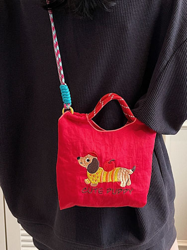 日系刺繍かわいいソーセージ犬バケツバッグ女性2025夏の新型携帯バッグ通勤シングルショルダーバッグ|undefined