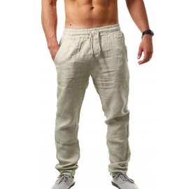 男士嘻哈透气棉麻运动长裤潮流时尚纯色简约薄款休闲裤