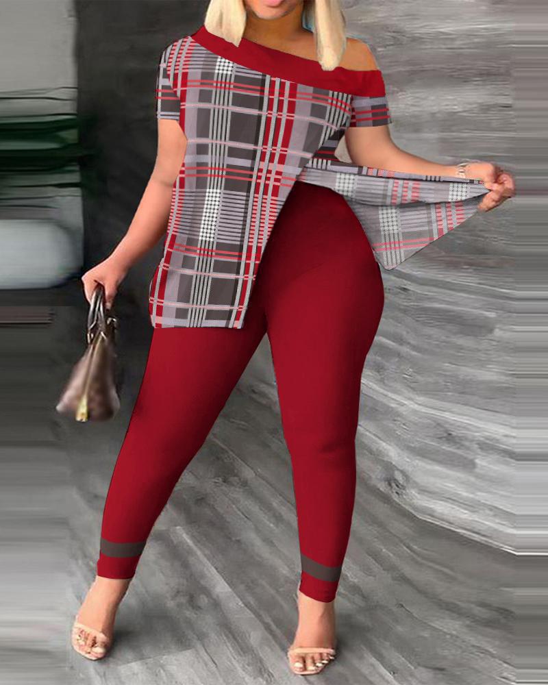 2024 Autumn European And American Cross-Border Women's Asymmetrical Neck Long Pants Two-Piece Set_ecoleips.com