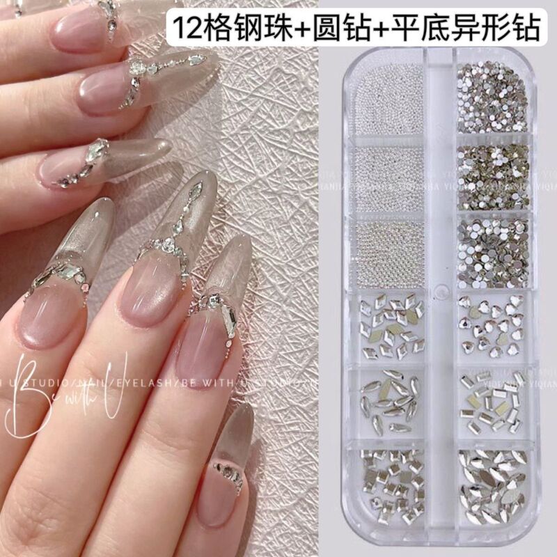 Nail Art Accessories Mini Irregular-Shaped Diamonds Small Steel Beads Flat-Bottomed Small Round Diamonds Nail Decorations Trendy Nail Accessories