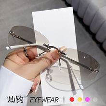 跨境新款无框切边太阳镜男时尚百搭墨镜女高级感金属防晒太阳眼镜