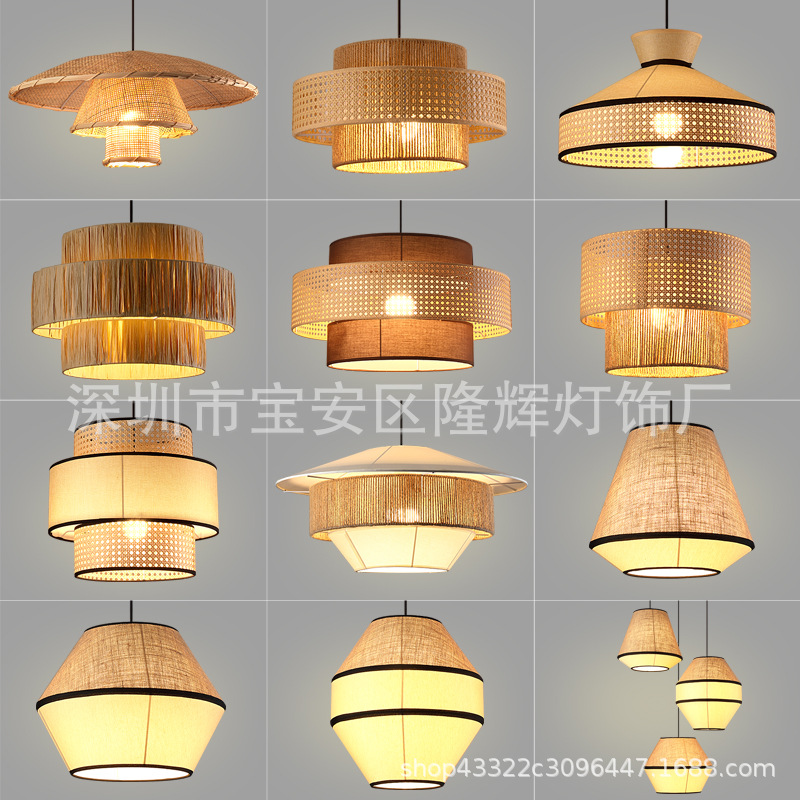 日式复古茶室民宿布艺吊灯田园风餐厅客厅卧室楼梯灯民宿客栈灯具