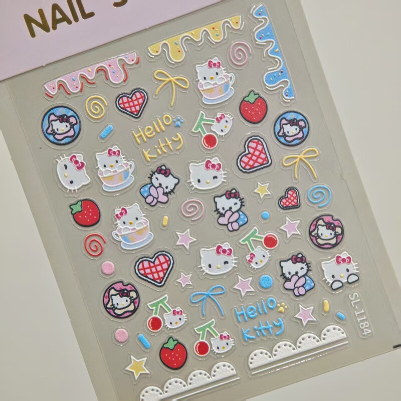 Pink KT Cat Nail Sticker 5D Embossed Cute Cartoon hellokitty Cat Nail Sticker Jewelry SL