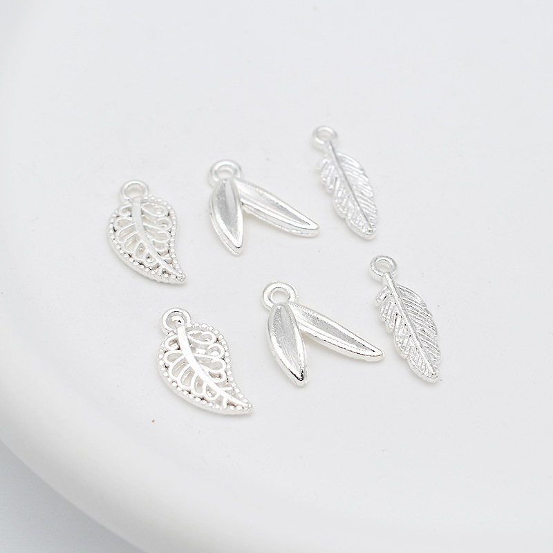 New Chinese Style Plain Silver Alloy Leaf Feather Pendant Handmade DIY Beaded Bracelet Necklace Accessories