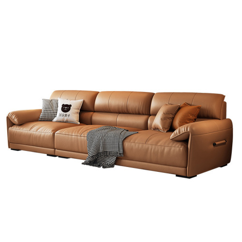 Winter Bear Italian Minimalist Living Room Straight-Line Sofa for Small Apartments, Light Luxury Simple Retro Style Leather Elephant Ear Sofa