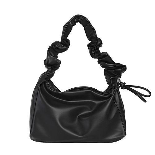 Korean style Internet celebrity pleated handbag, simple retro solid color underarm shoulder bag, casual and fashionable soft leather crossbody bag for women