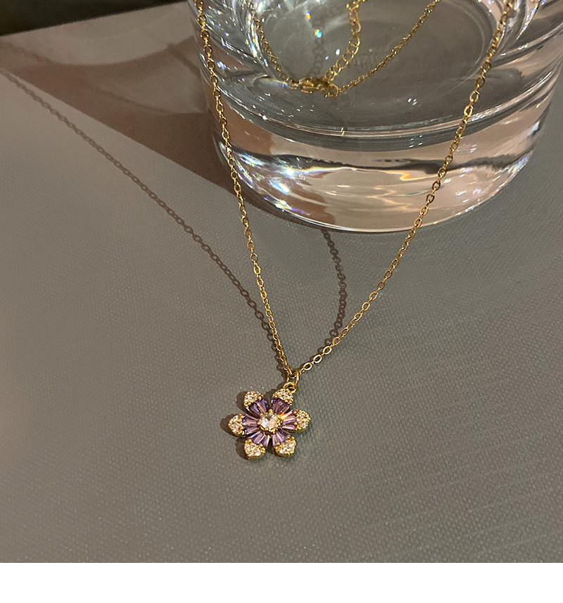 Fashion Snowflake Titanium Steel Plating Zircon Pendant Necklace