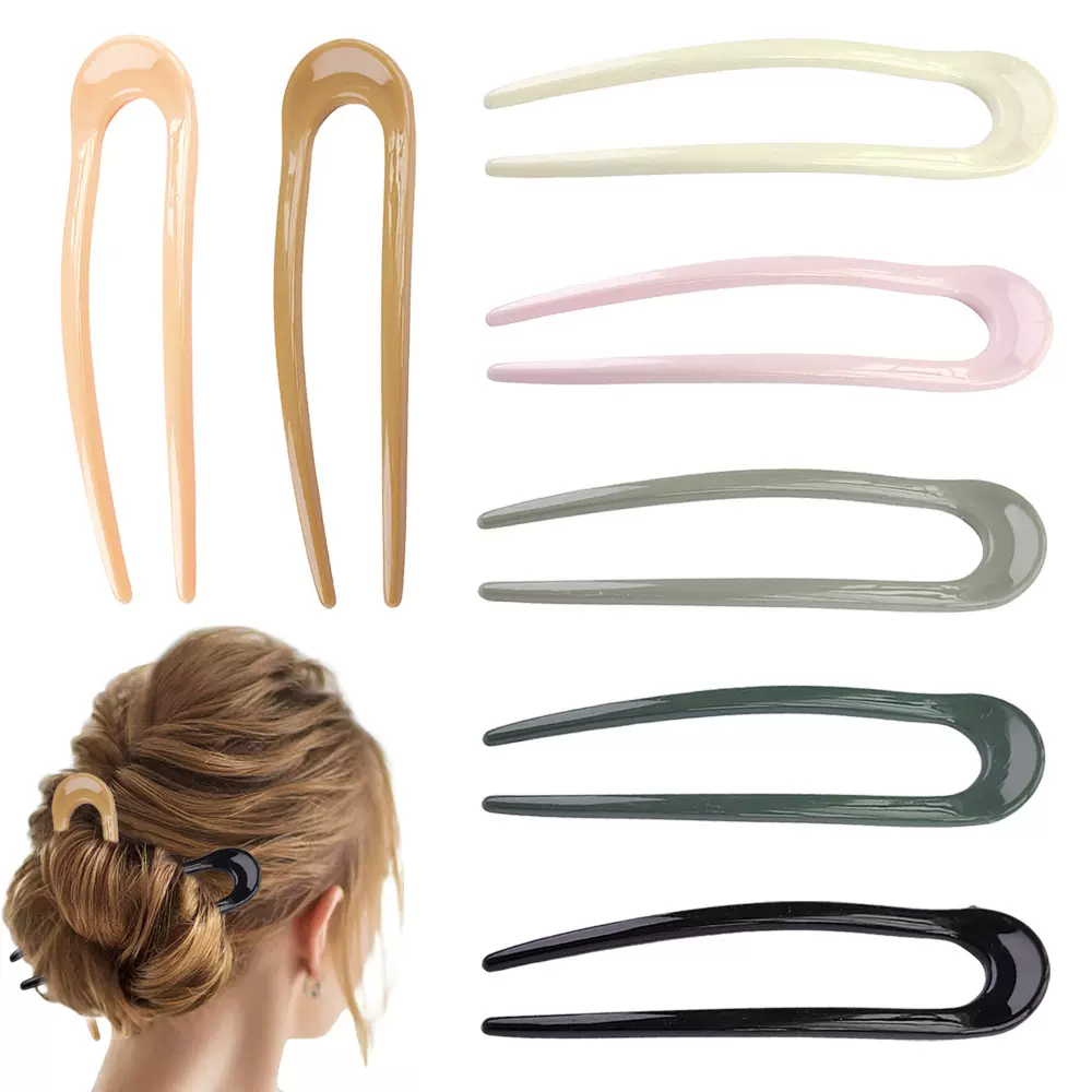 亚马逊热销发饰女欧美时尚盘发丸子头彩色发簪百搭简约U形发钗