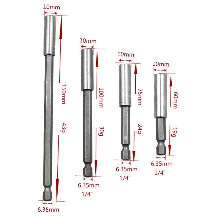 内六角批头延长杆1/4快换六角柄连接杆60/75/100/150mm强磁风X20