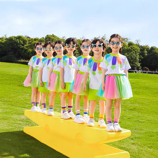 Primary School Uniform Children's Cheerleading Team Performance Uniform Class Uniform Kindergarten Graduation Photo Garden Uniform Rainbow Summer Performance