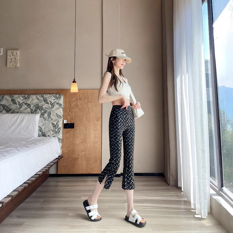 Summer New Style Eight-Point Split Starry Sky Flared Shark Pants for Women, High-Waisted, Slimming, Thin and Slim-Fit for Spring and Summer