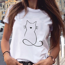 夏季女装女式猫动物t-shirt大码女装可爱宽松女装大码T恤夏季