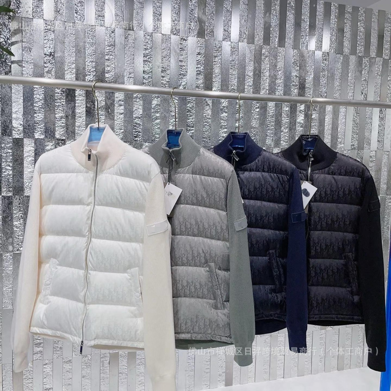 Factory Real Shot D Brand Oblique Print Full Print Knitted Stand Collar down Jacket Commuter Warm Casual Couple Coat