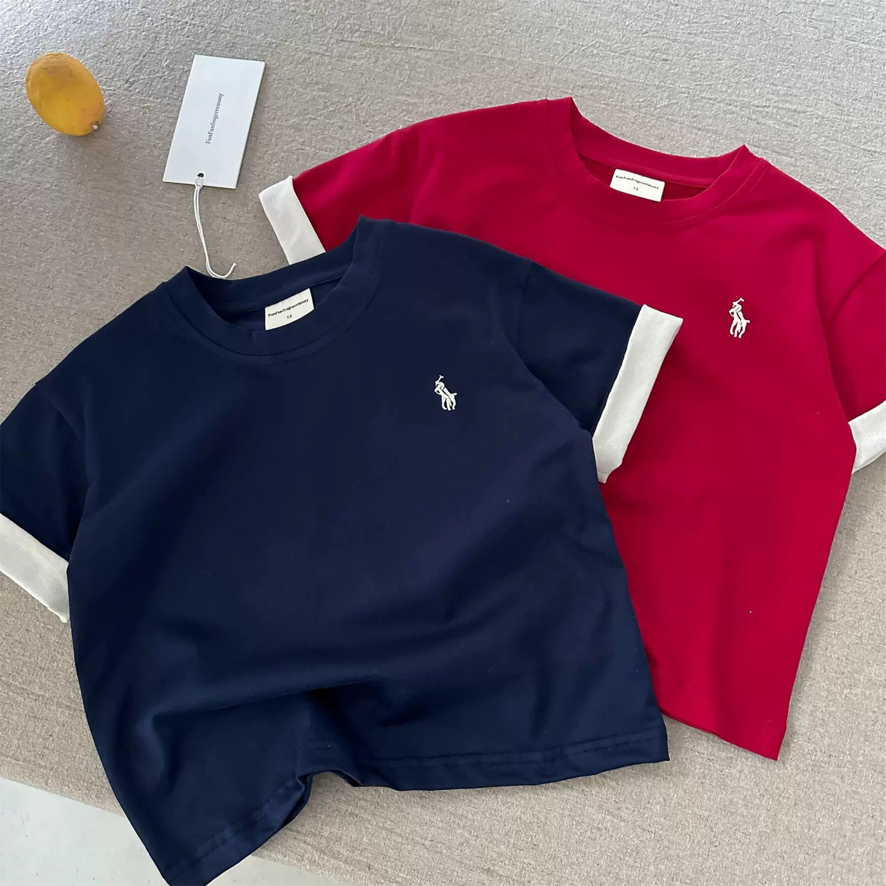 Children's Short-Sleeve 2026 Summer Boys' Japanese Style Pony Logo Color-Blocking T-Shirt Toddler Cotton Half-Sleeve Girls' Trendy T-Shirt Fashion