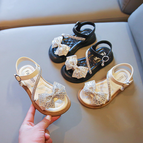 2024 Summer Korean Style Girls Rhinestone Sandals Baby Fairy Style Roman Shoes Children Little Girls Fashion Princess Shoes