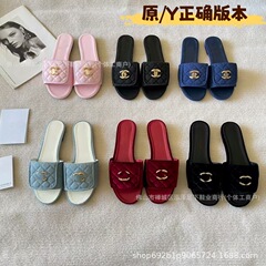 香家 菱格书包扣2025年小香风夏季新款一字时尚女外穿法式平底拖