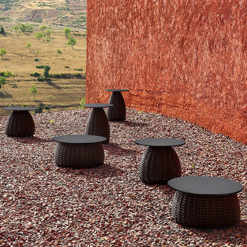 Mesa de centro para exteriores, mesa auxiliar redonda de pizarra para balcón o patio, mesa esquinera de madera maciza, muebles para alojamiento